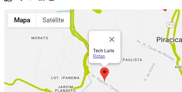 Mapa da localização da Tech Lurix em Piracicaba. Clique para abrir no Google Maps